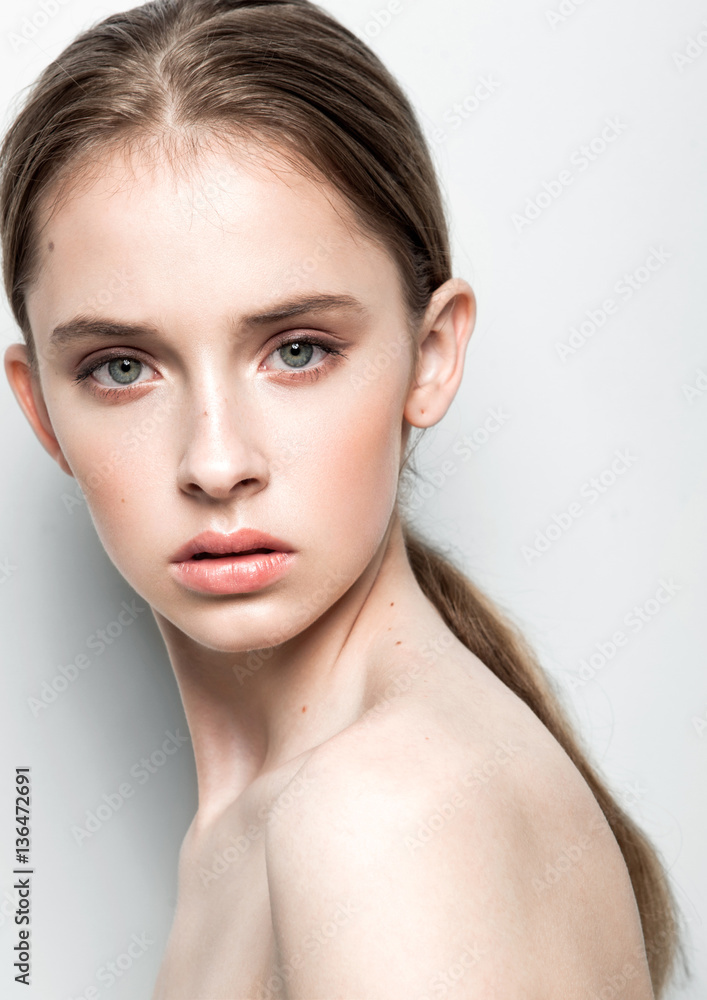 Naklejka premium Beautiful woman girl natural makeup spa skin care