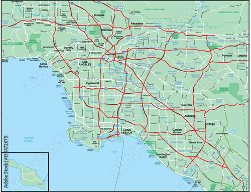 Los Angelese Regional Map with Major Roads
