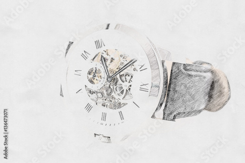 Mechanical Watch Concept Sketch With Visible Mechanism