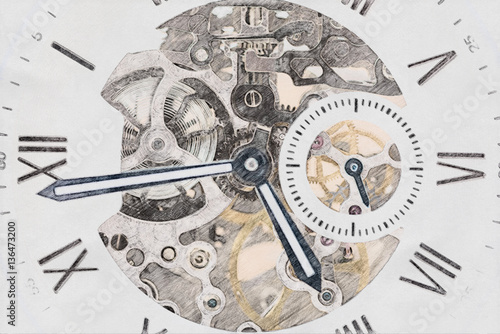 Mechanical Watch Concept Sketch With Visible Mechanism