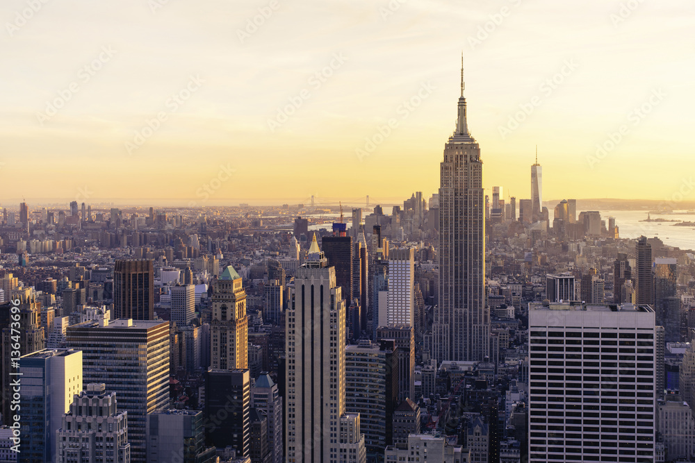 High angle view cityscape against sky during sunset High angle view cityscape against sky during sunset