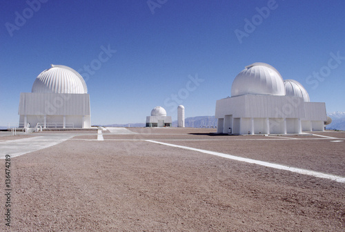 La Silla Observatory against clear blue sky in Chile photo