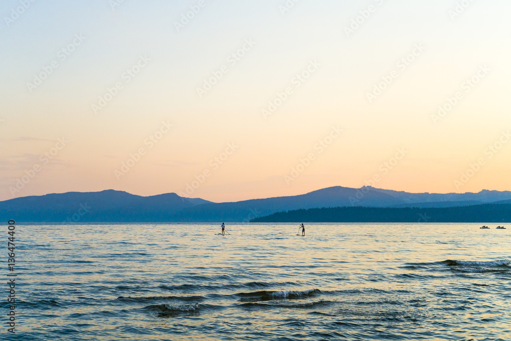 Scenic view of lake against sky during sunset Scenic view of lake against sky during sunset