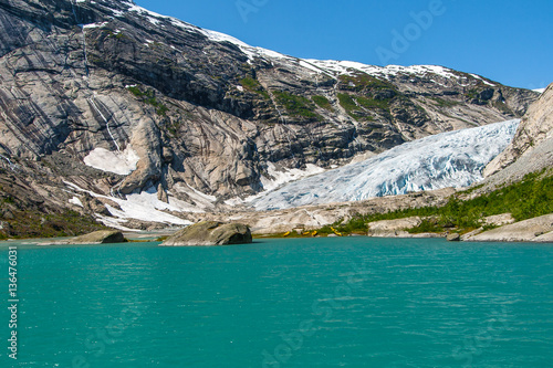 Lake and Nigardsbreen glacier, Jostedalsbreen National Park, Norway.