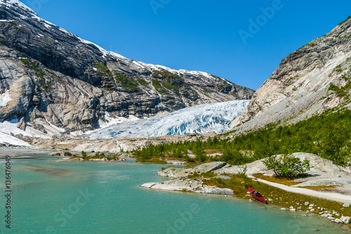 Lake and Nigardsbreen glacier, Jostedalsbreen National Park, Norway. photo