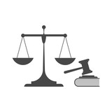 Vector illustration of justice concept. Scales of justice, gavel and book