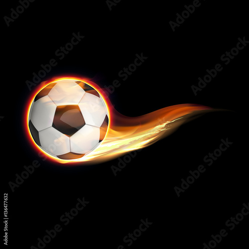 Flying burning football ball on transparent background.