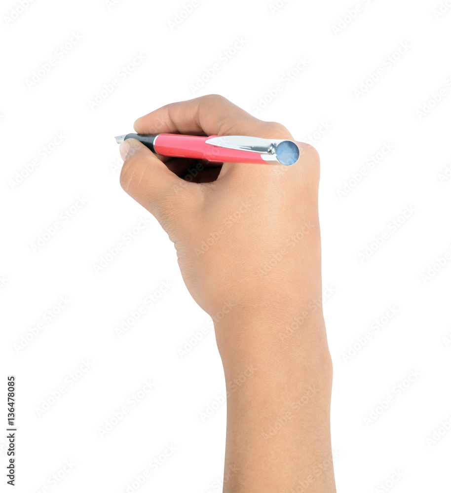 Hand writing with pen isolated on white background Hand writing with pen isolated on white background