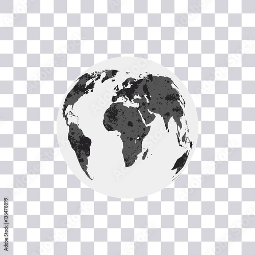 World map isolated on transparent background. Earth. Globe. Modern Monochrome World map Vector Illustration