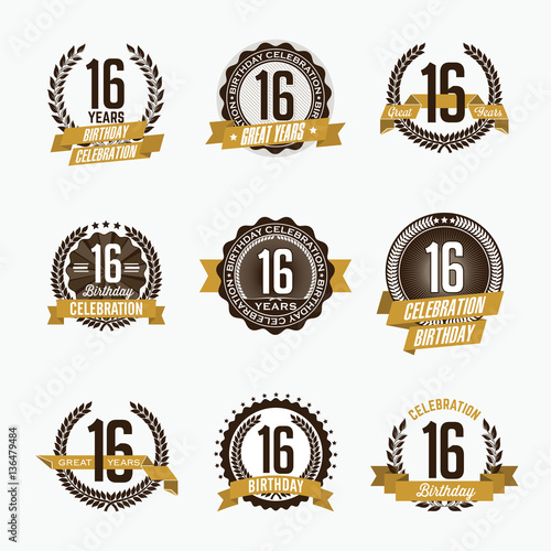 16th Birthday Celebration. Set of Birthday Badges.