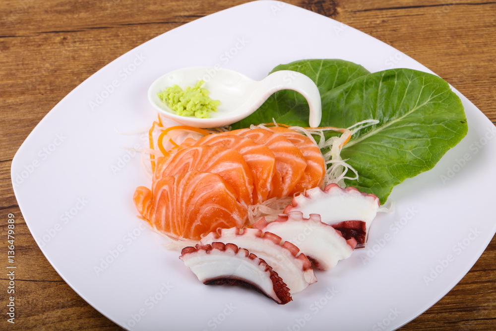 Salmon and Octopus sashimi Salmon and Octopus sashimi