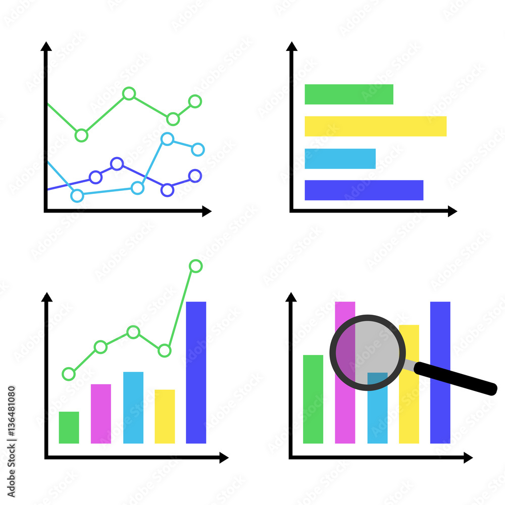 colorful diagrams and graphs icon set business vector