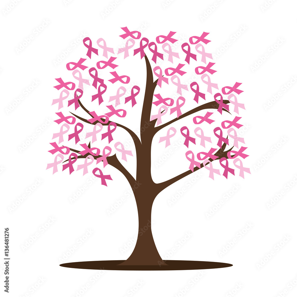 tree with breast cancer ribbon pink vector illustration design