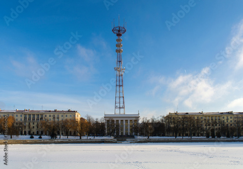 TV tower in Minsk, Minsk, Republic of Belarus, the winter January morning,