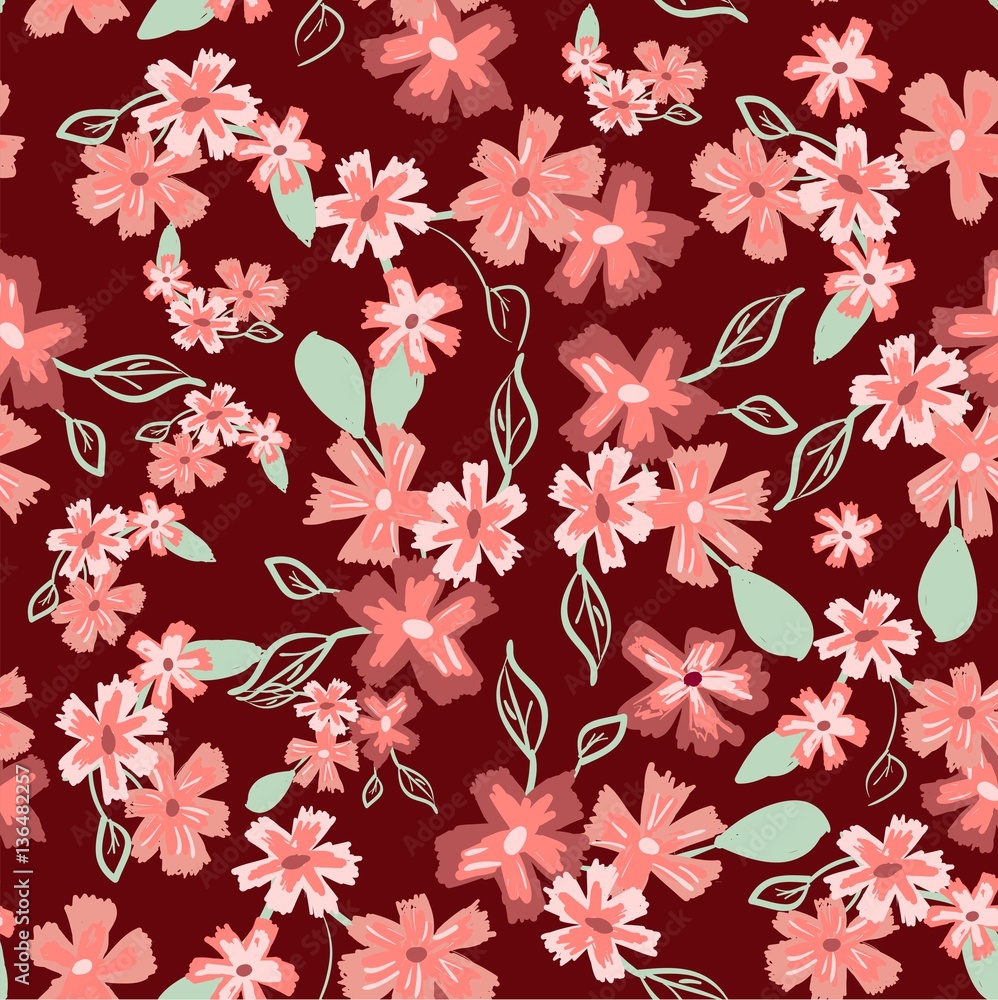 Abstract seamless pattern of cute hand painted flowers
