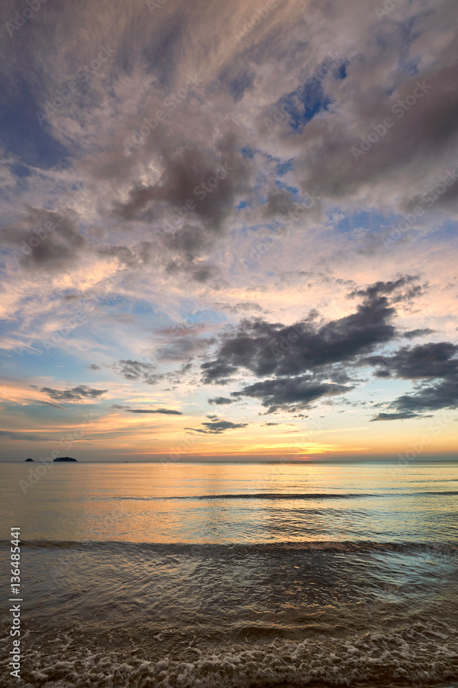 Coast of the sea at colorful sunset Koh Chang, Thailand. Beach s