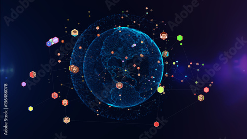 Technology background/Technology background abstract background with connecting dots and lines. Connection structure digital communication. Earth futuristic technology abstract background.