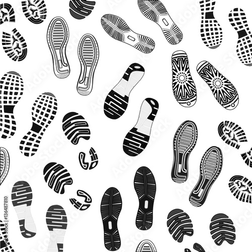 Collection footprints of classic sneakers, vector, illustration