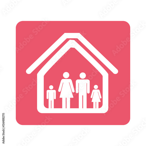 color pictogram square with family in home vector illustration
