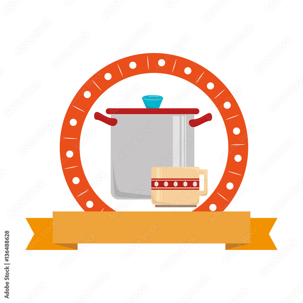 color circular frame with pan and cup and ribbon vector illustration color circular frame with pan and cup and ribbon vector illustration