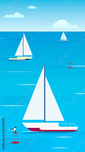 Sailing yachts on the water.Vector