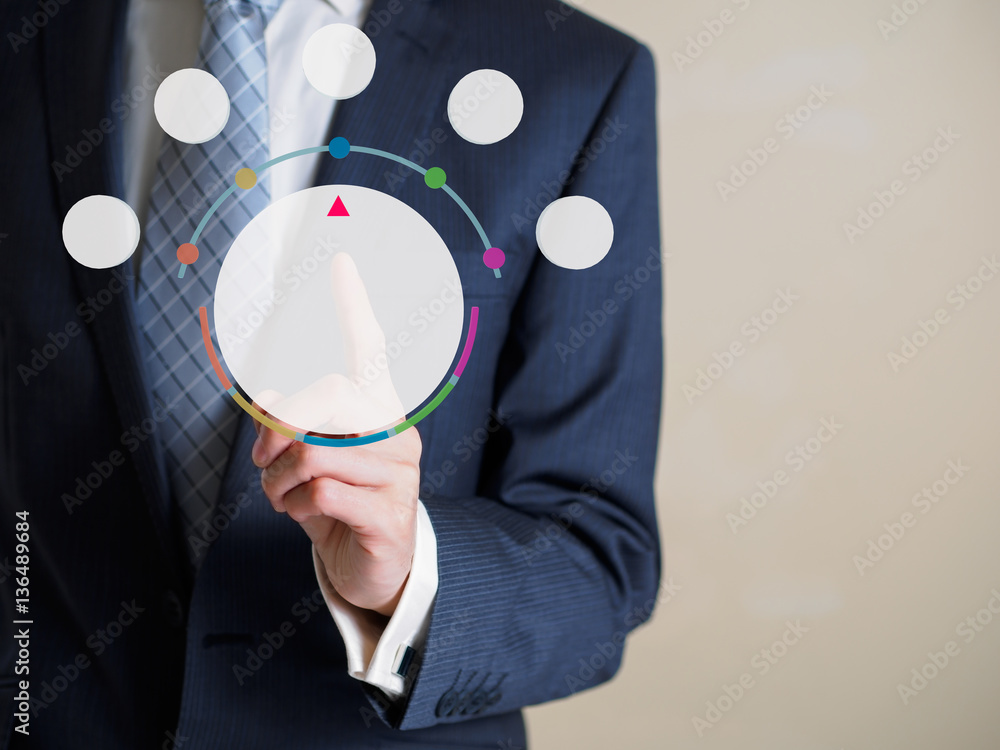 Business man point an infographic sign Business man point an infographic sign