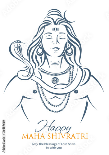 Lord Shiva in meditation. Greeting card for Maha Shivratri, a Hindu festival celebrated of Lord Shiva. Vector illustration.