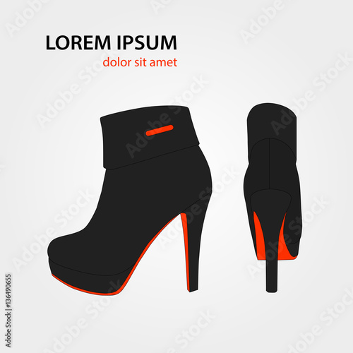 pair of fashionable female high heel boots, vector, illustration