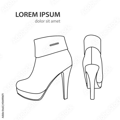 pair of fashionable female high heel boots, vector, illustration