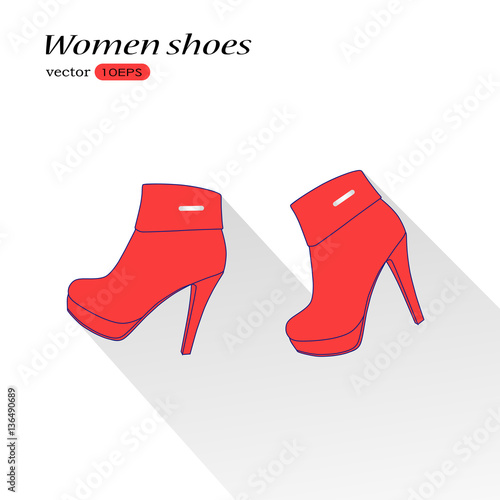pair of fashionable female high heel boots, vector, illustration