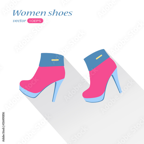 pair of fashionable female high heel boots, vector, illustration