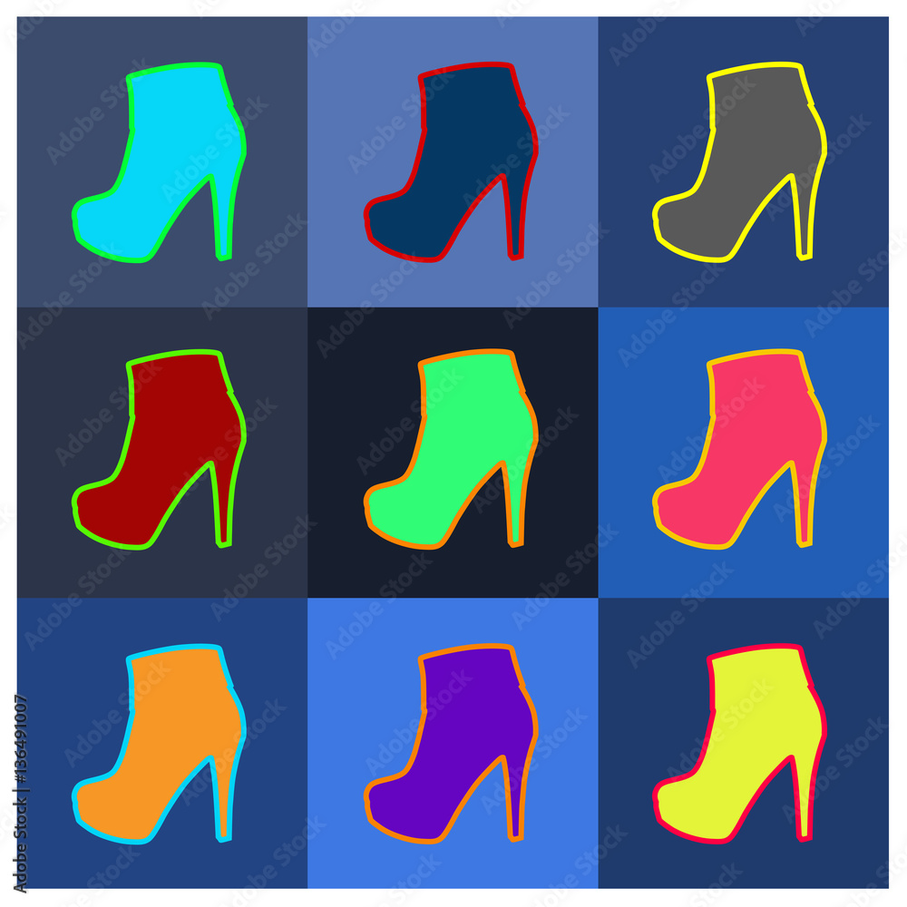 set of fashionable female high heel boots, vector, illustration set of fashionable female high heel boots, vector, illustration