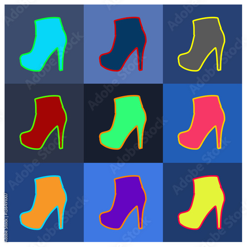 set of fashionable female high heel boots, vector, illustration
