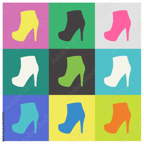 set of fashionable female high heel boots, vector, illustration
