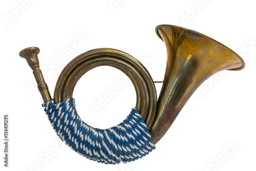Vintage post horn symbol on white background
