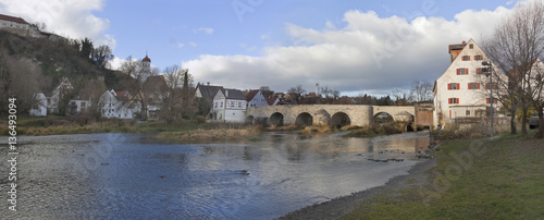 Panorama von Harburg mit der steinernen Brücke