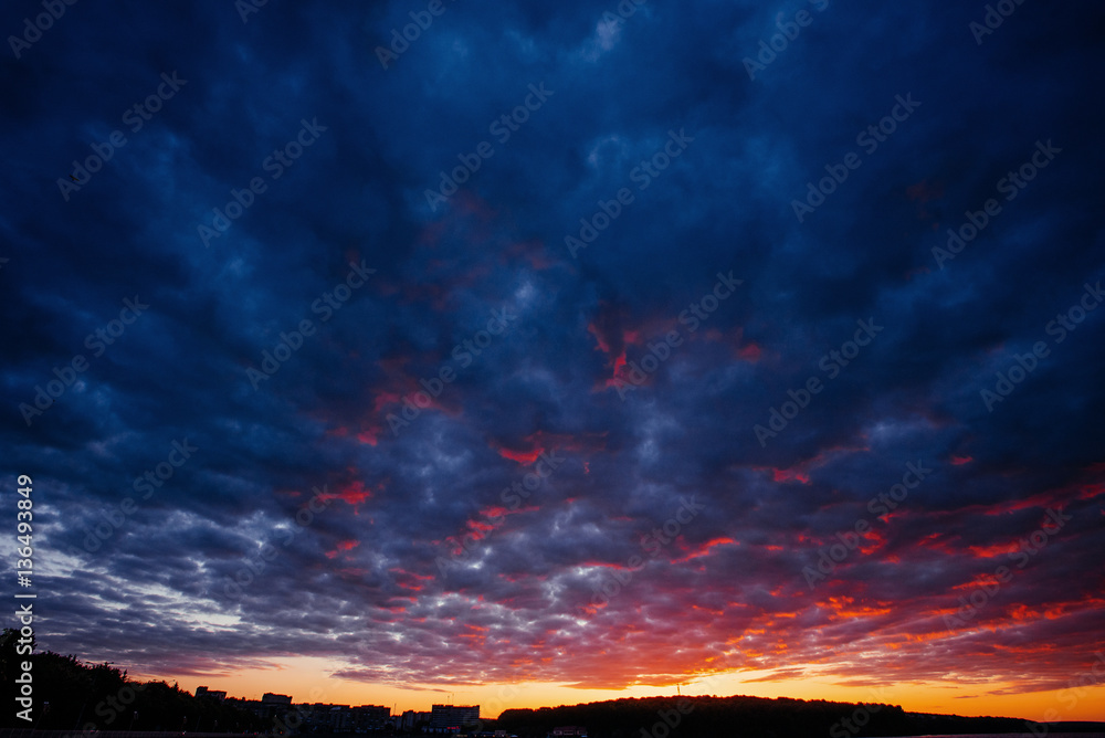 colorful sky with sun background in mountains. sunset, sunrise