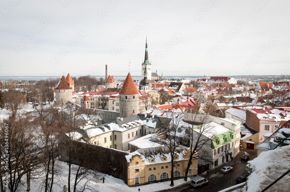 View winter panorama of old Tallinn