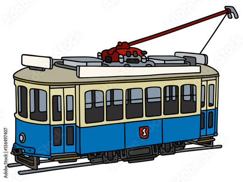Vintage blue electric tramway