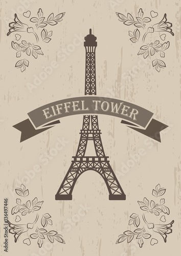 vector illustration of eiffel tower with floral elements