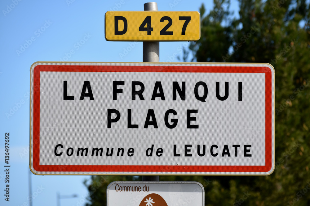 Panneau entrée de La Franqui plage à Leucate, Aude
