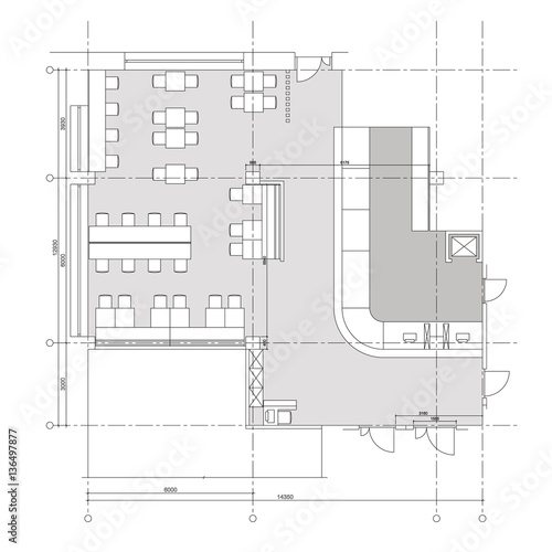 Standard cafe furniture symbols on floor plans