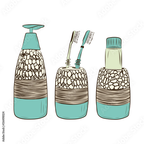 vector illustration of bath and shower set with toothbrush, toot