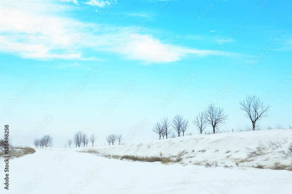 Country side empty road covered with snow Country side empty road covered with snow