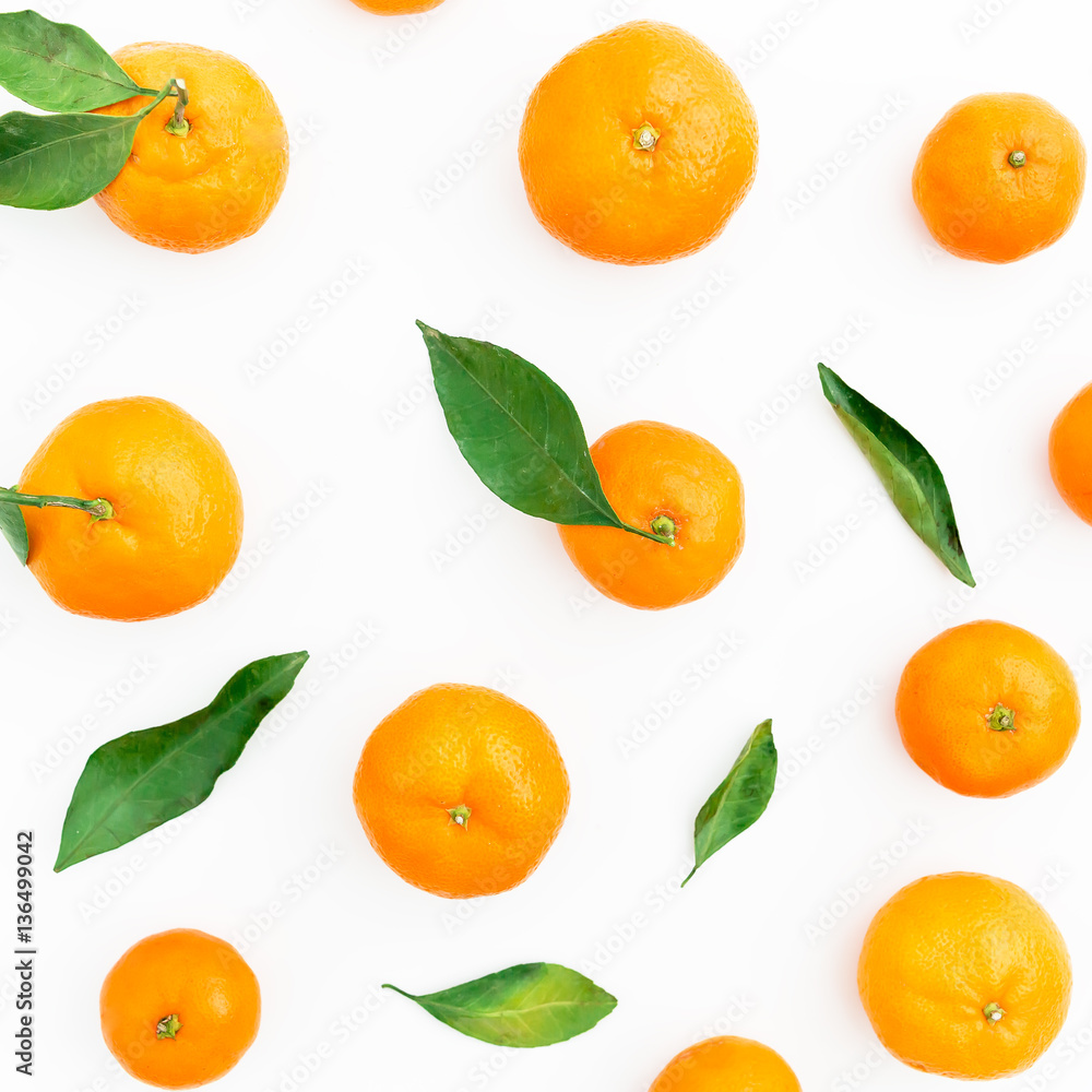 Mandarin on white background. Flat lay. Top view Mandarin on white background. Flat lay. Top view