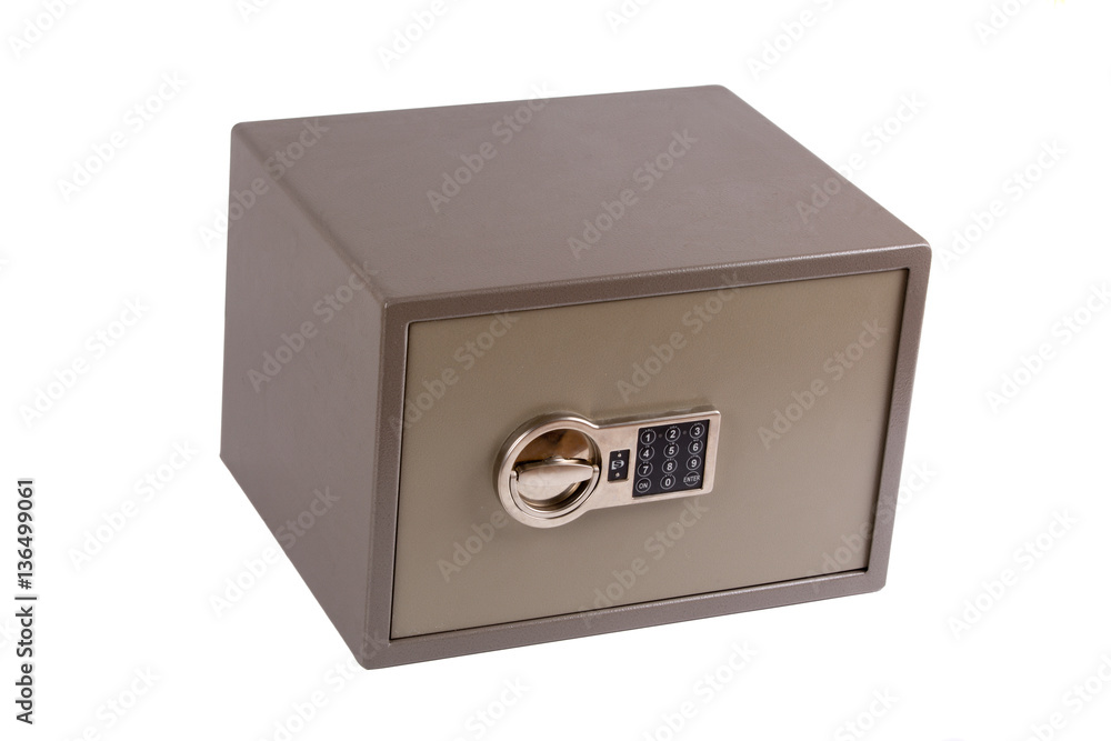Safe with combination lock on white background Safe with combination lock on white background