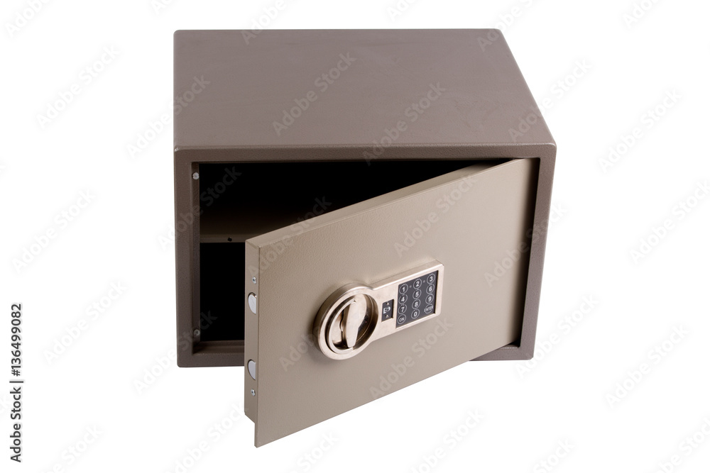 Safe with combination lock on white background Safe with combination lock on white background