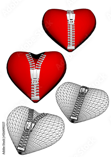 set of hearts with zipper