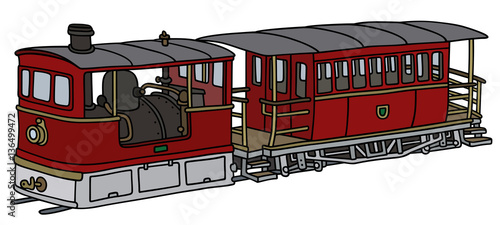 Old dark red steam tramway