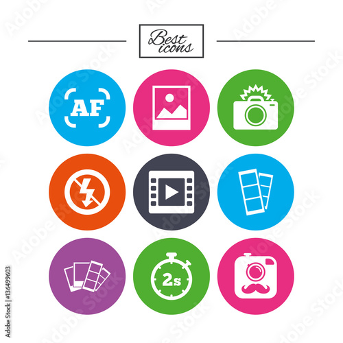 Photo, video icons. Camera, photos and frame.